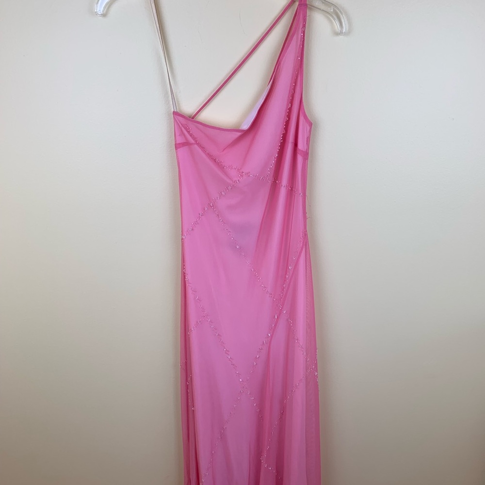 BCBG one shoulder long gown